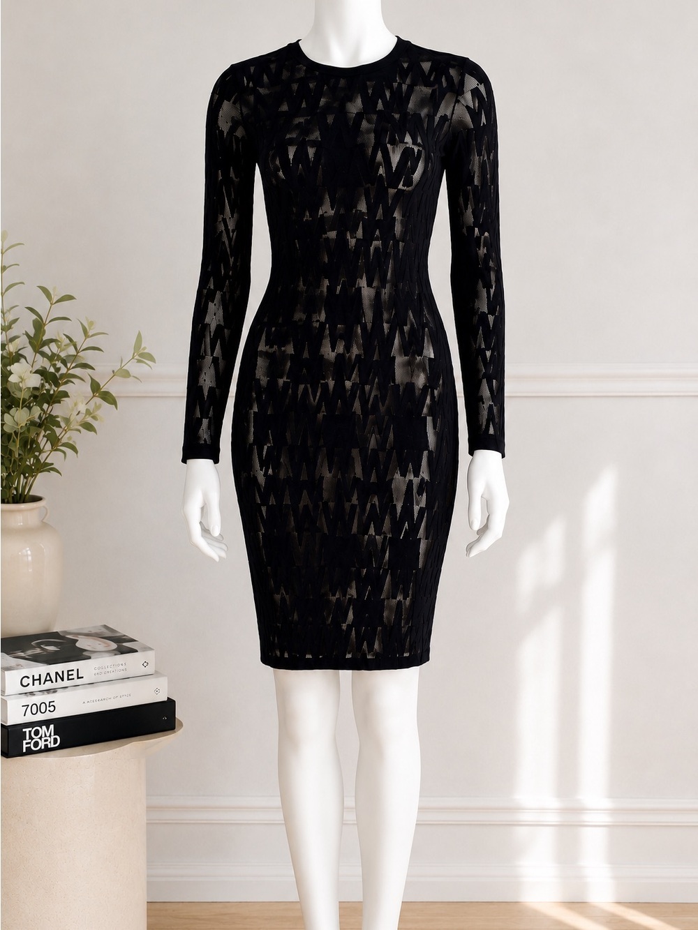 Wolford W Dress Black Sheer Long Sleeve Midi Dress NWT S